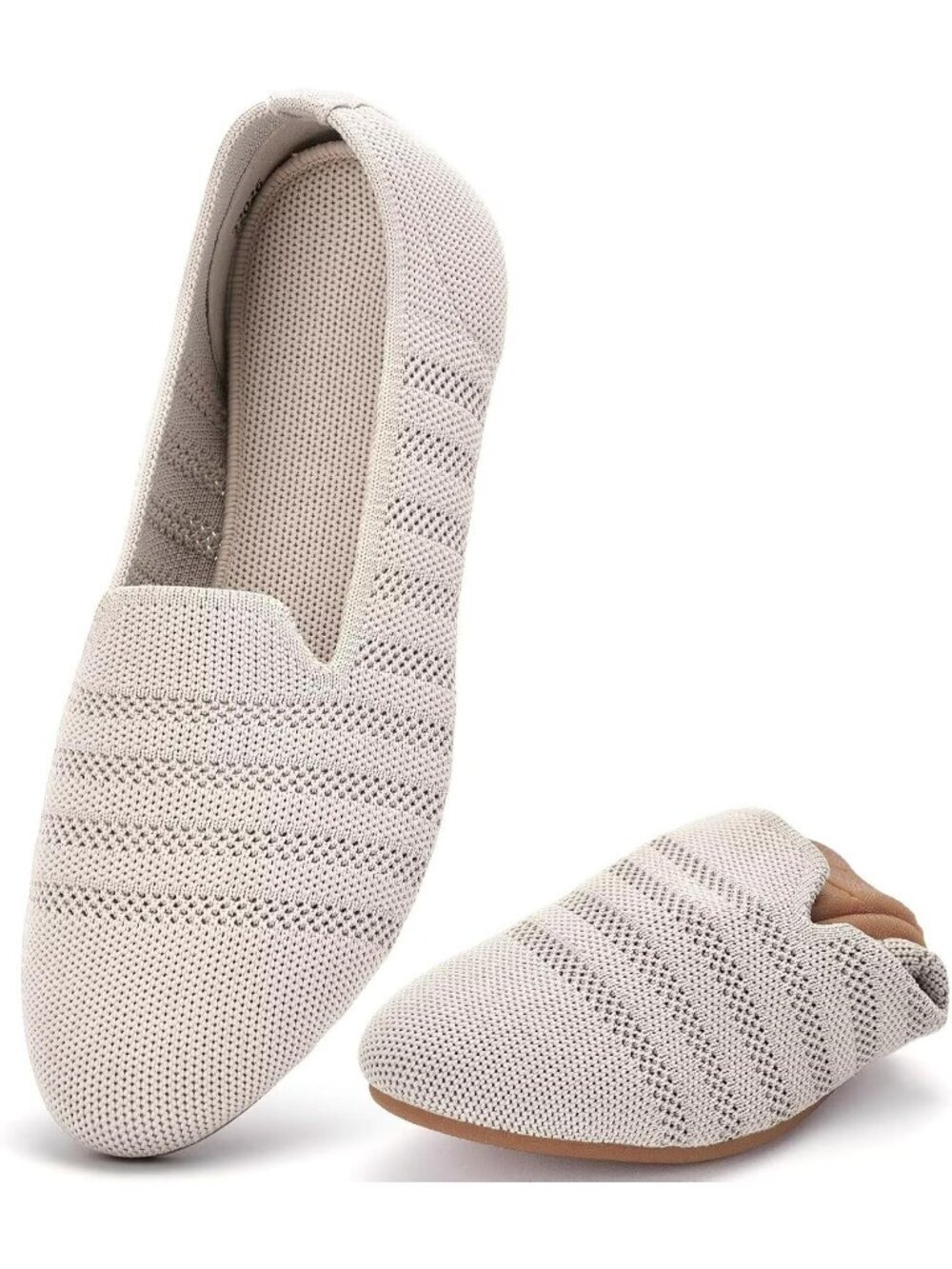 Women's Camel Light Ballet Flat Knit Round Toe Textile Slip On Walking Shoes